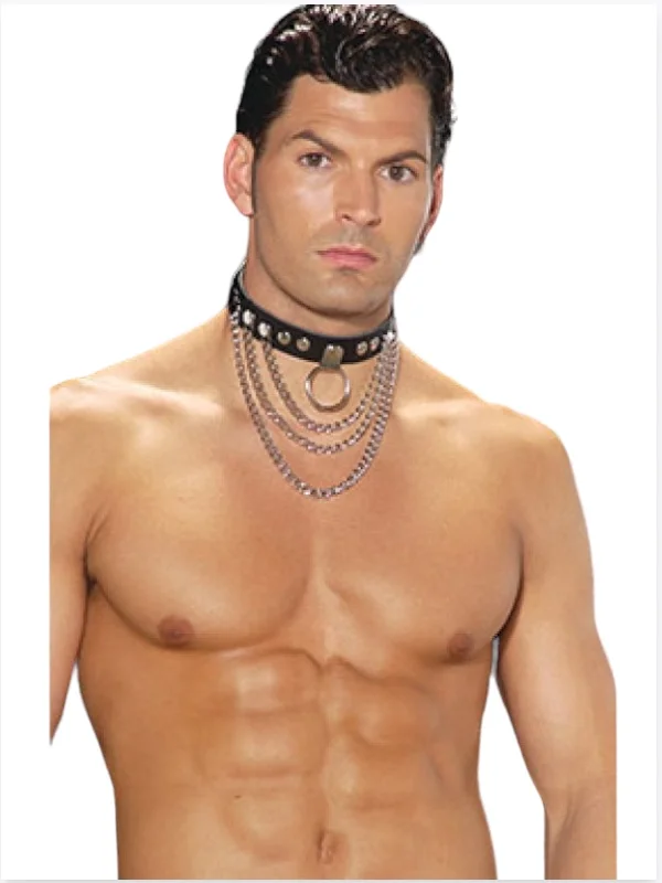 Fantezi Zincirli Deri Erkek Boyunluk Fantezi Aksesuar