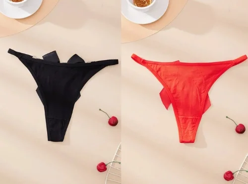 Fantezi Kadın 2'li Fiyonklu Halkalı Tanga