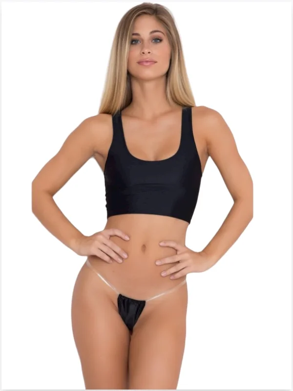 Fantezi Şefaf Lastikli Siyah Tanga