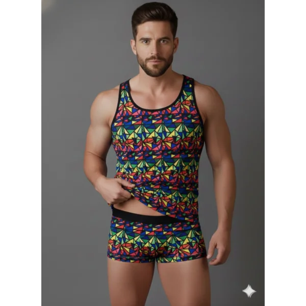 Erkek Renkli Tank Top Boxer Takımı