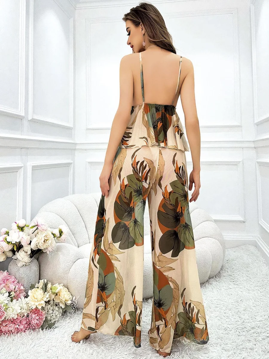 Özel Tasarım Çiçek Desenli Salaş Şık Dekolteli 2'li Takım