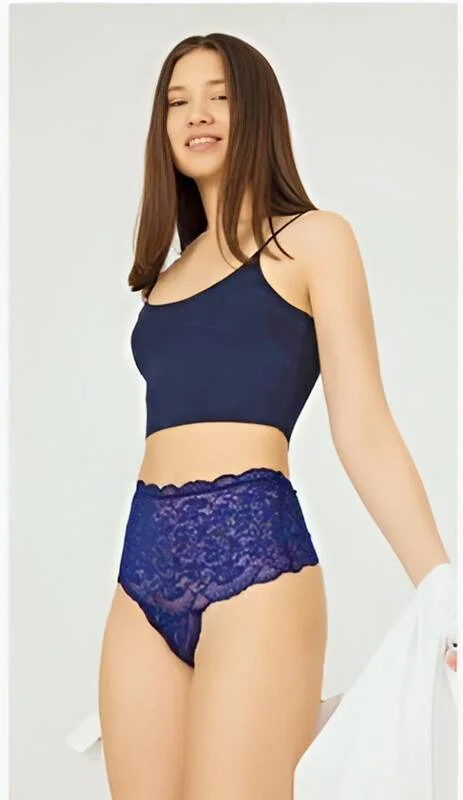 Çapraz Bantlı Dantelli Yüksek Bel Tanga