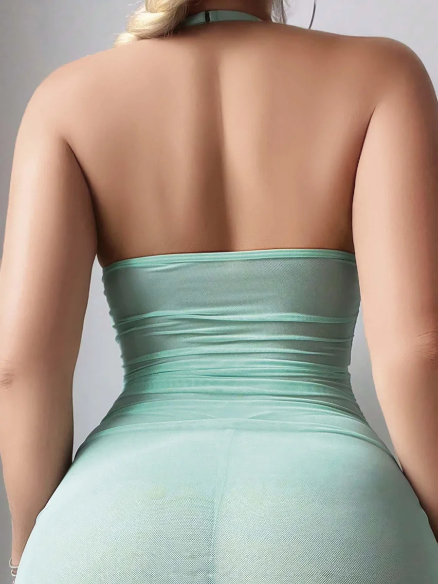 Kadın Yeşil Tül Kalp Detaylı Fantezi Gecelik 2173