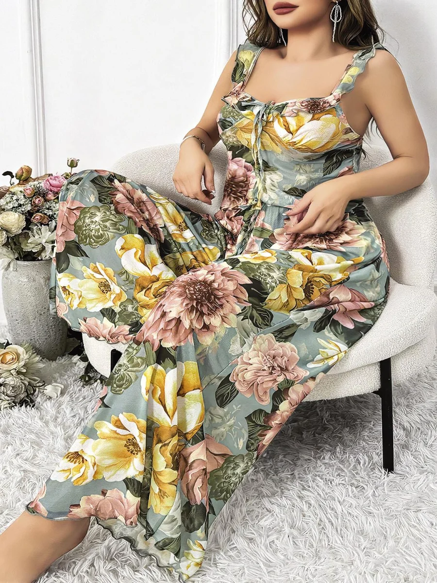 Özel Tasarım Büyük Beden Çiçek Desenli 2'li Pijama Takımı