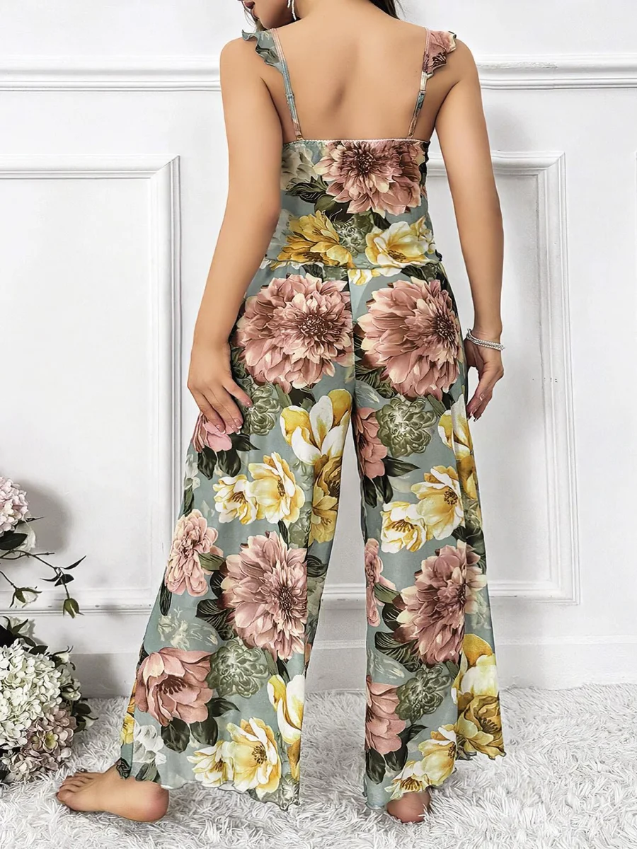 Özel Tasarım Büyük Beden Çiçek Desenli 2'li Pijama Takımı