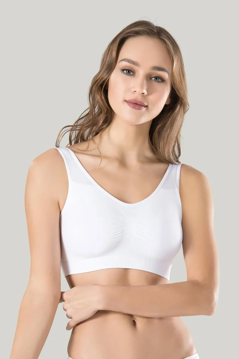 Kadın Beyaz Kalın Askılı Çıkarılabilir Pedli Örme Seamless Dikişsiz Basic Büstiyer