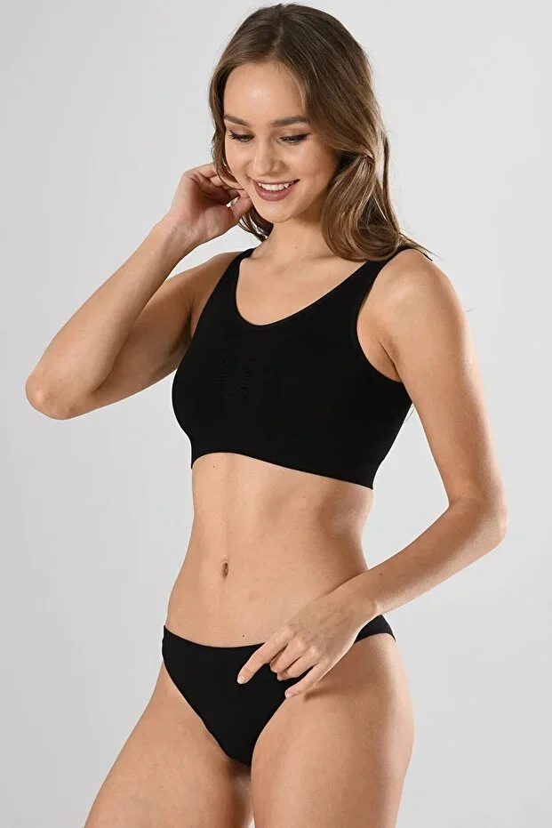 Kadın Siyah Kalın Askılı Çıkarılabilir Pedli Örme Seamless Dikişsiz Basic Büstiyer