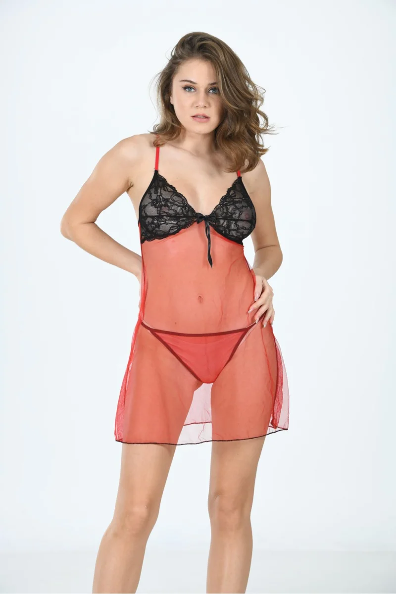 Kırmızı Tül Gecelik - 650