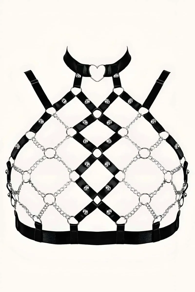 Zincirli Seksi Lastik Göğüs Harness - Brf926