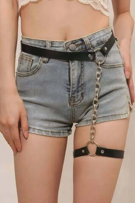 Zincirli Ayarlanabilir Şık Deri Jartiyer Harness - Brf961