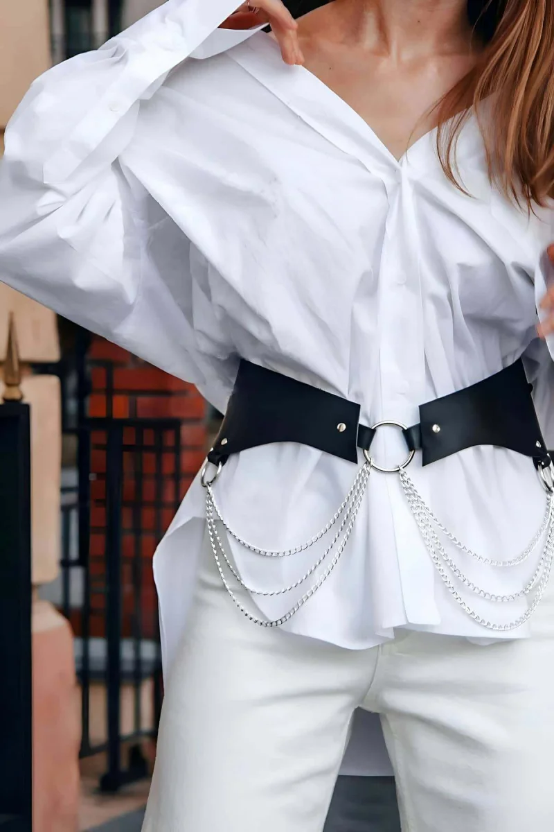 Şık Deri Zincirli Kemer, Elbise Kemeri, Zincirli Tarz Gömlek Kemeri - Brf1121