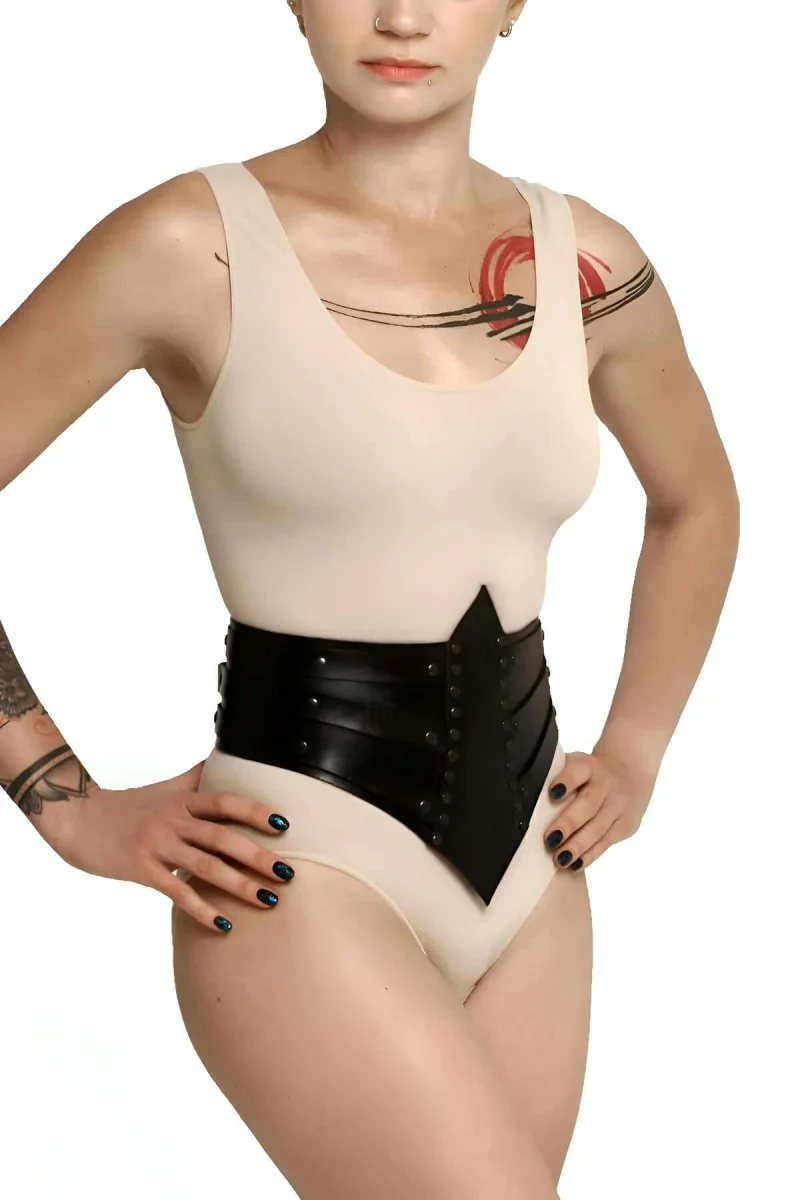 Perçin Detaylı Şık Deri Korse, Seksi Korse Harness - Brf905