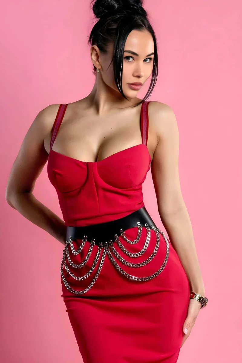 Deri Zincirli Bel Kemeri, Korse Harness - Brf1096