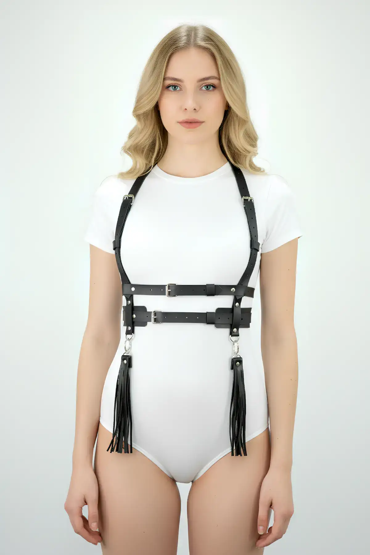 Püskül Detaylı Omuzdan Askılı Elbise Üzeri Şık Deri Bel Korse Kemer Brf638