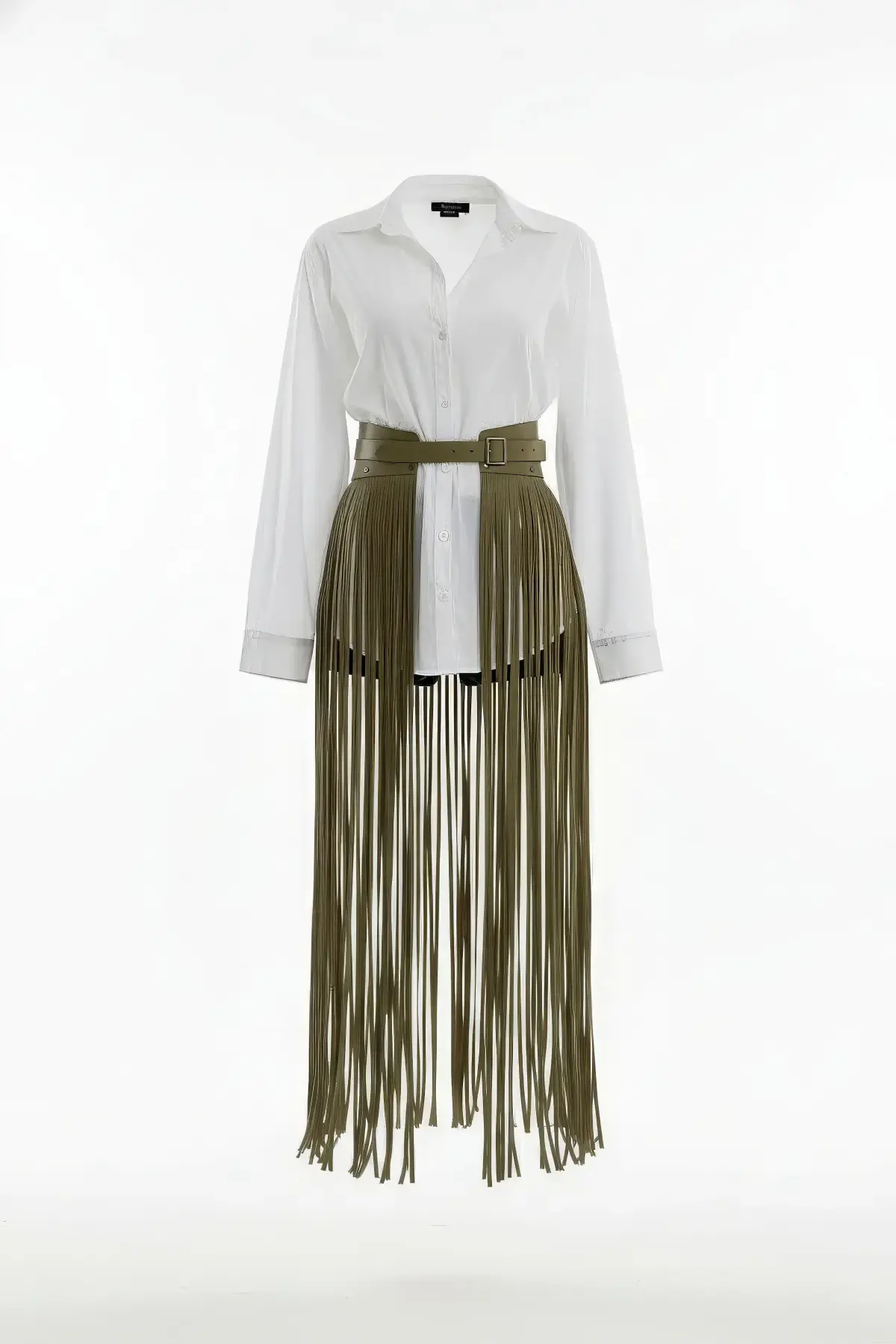 Haki Etek Tokalı Maksi Boy İp Detaylı Etek - Brf1003