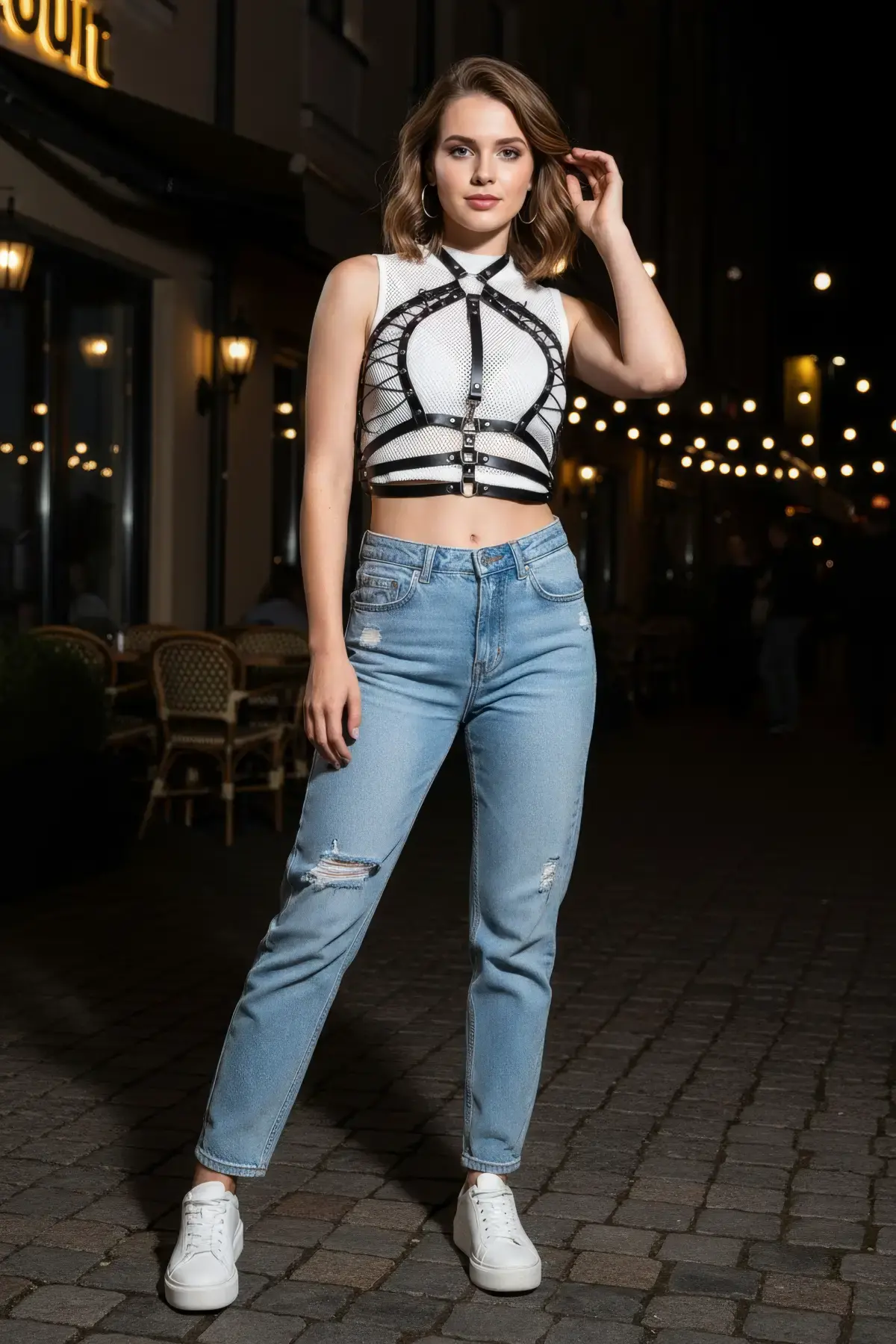 Siyah Kadın Kemer Zımba Detaylı Deri Vücut Aksesuarı - Brf1077