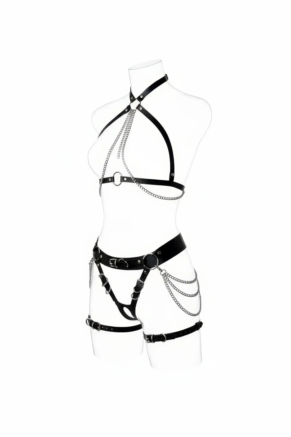 Siyah Harness Takım Tokalı Bacak Detaylı Vücut Aksesuarı - Brf1084