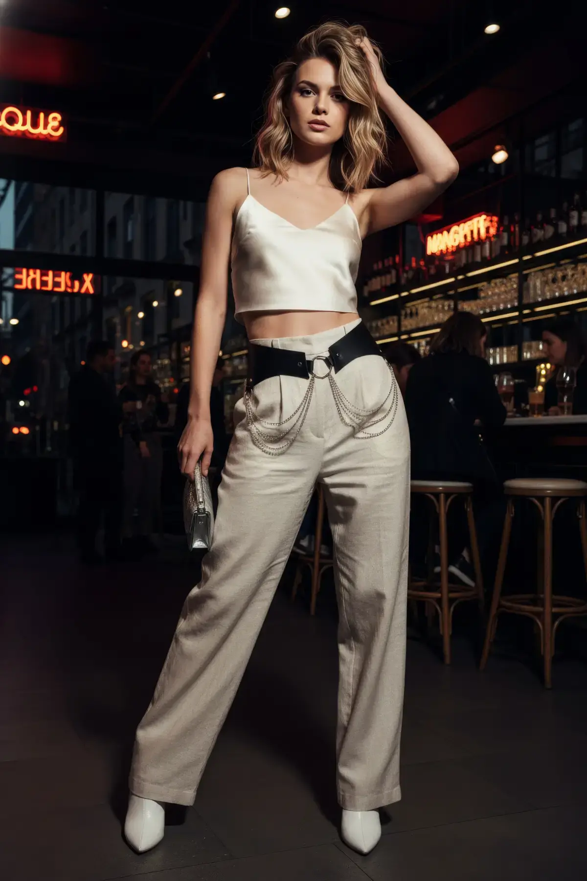 Siyah Kadın Kemer Zincir Detaylı Geniş Bel Aksesuarı - Brf1121