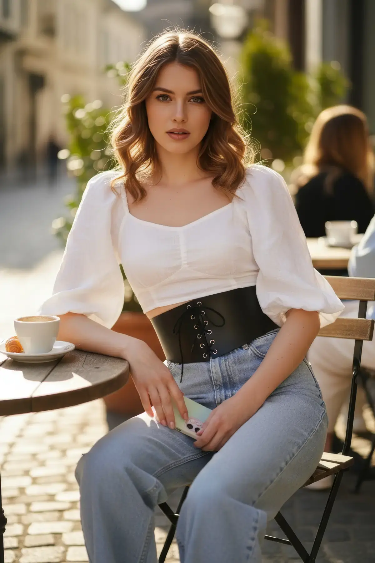 Siyah Kadın Kemer Bağcıklı Kalın Korse Bel Aksesuarı - Brf1127