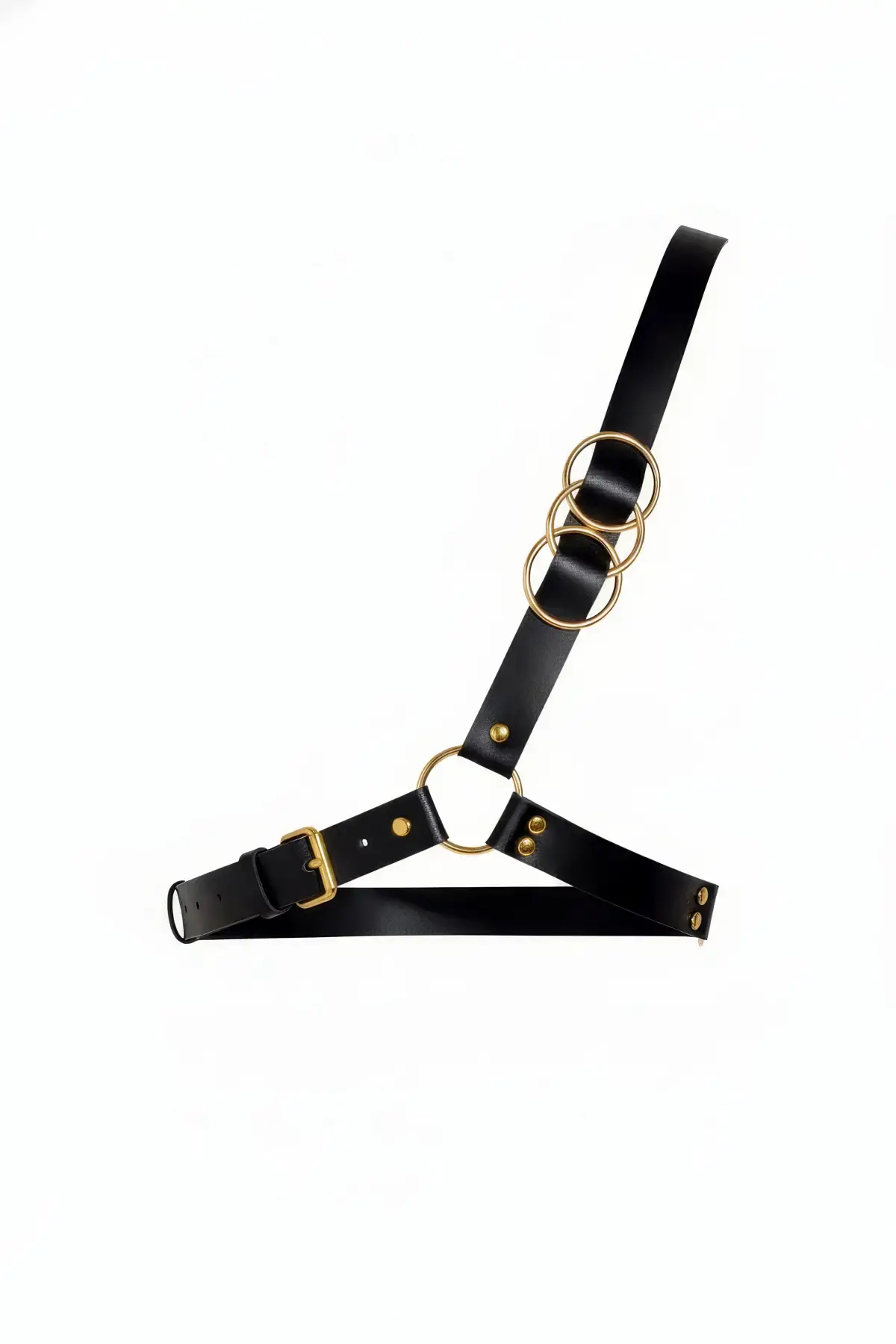 Siyah Kadın Kemer Altın Halkalı Deri Vücut Aksesuarı - Brf1183