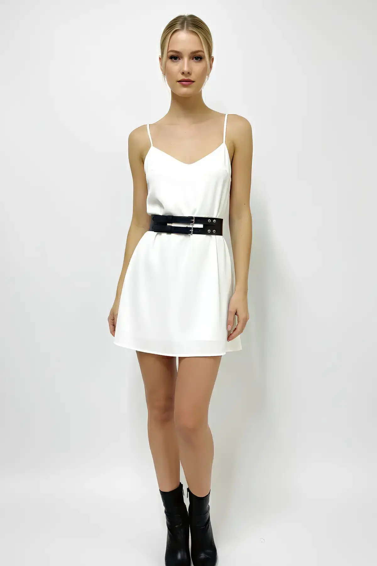 Siyah Kadın Kemer Çift Tokalı Kalın Bel Aksesuarı - Brf1203