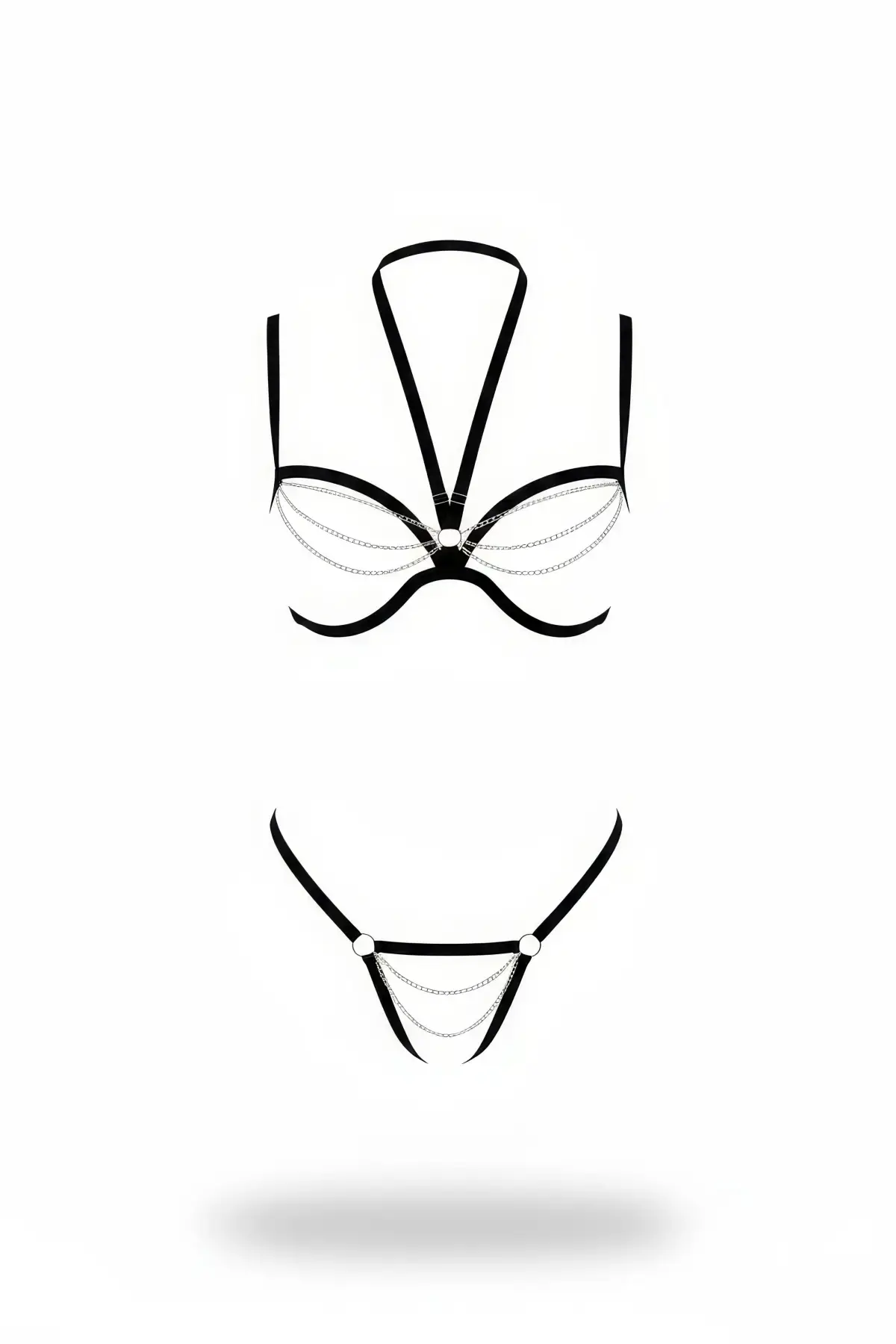 Siyah Harness Takım Zincir Detaylı Vücut Braleti - Brf1204