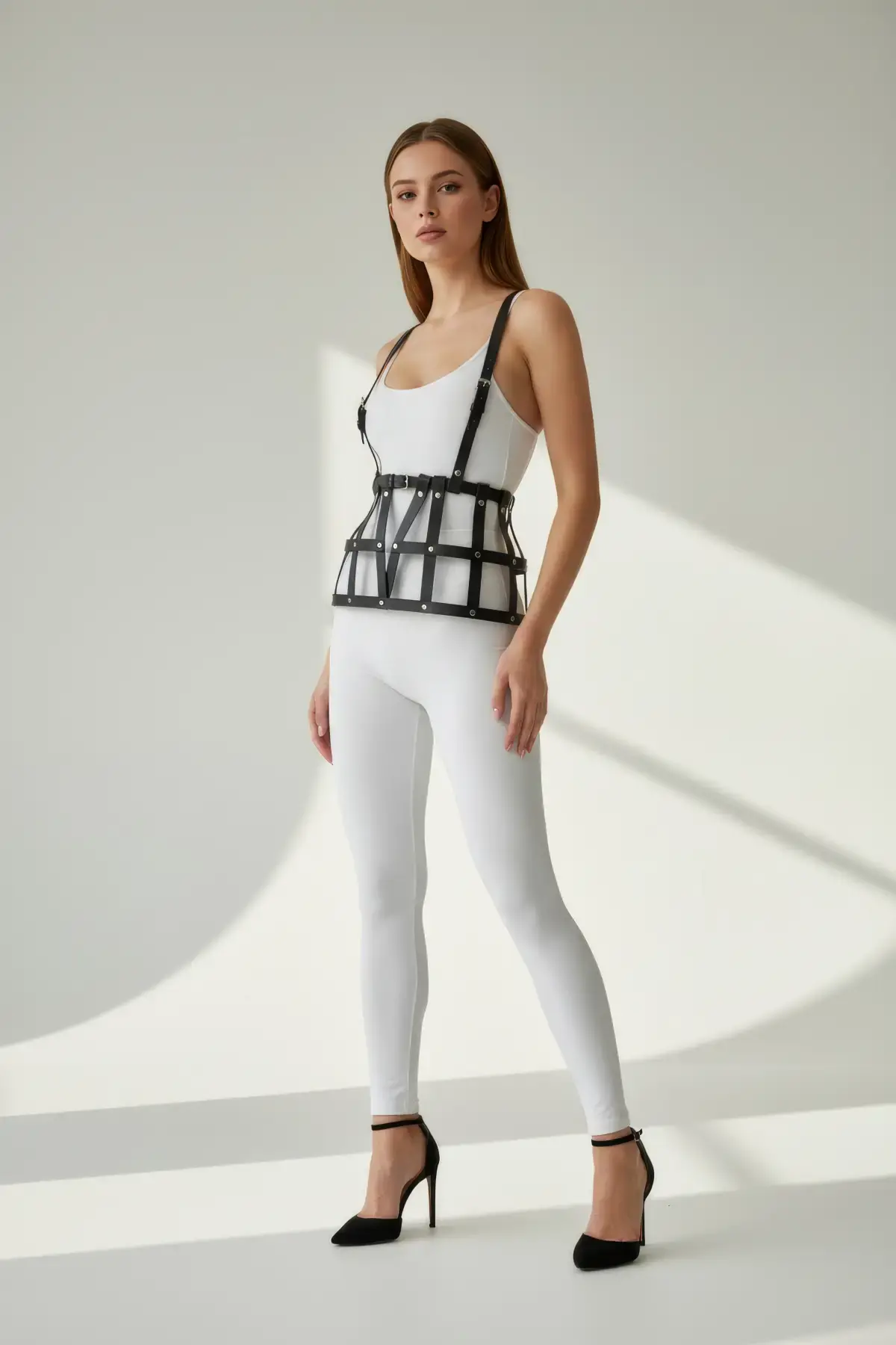 Siyah Etek Deri Bantlı Yapısal Kafes - Brf1252