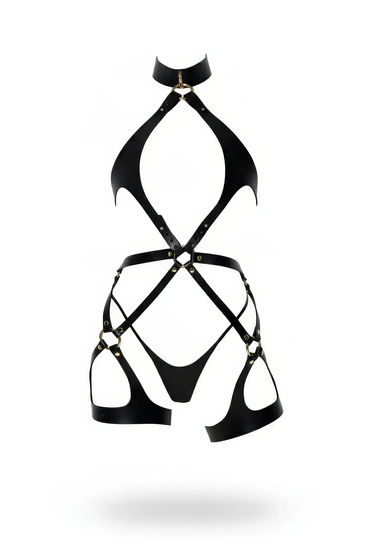 Siyah Harness Takım Yüksek Yaka Halka Detaylı Deri - Brf1331