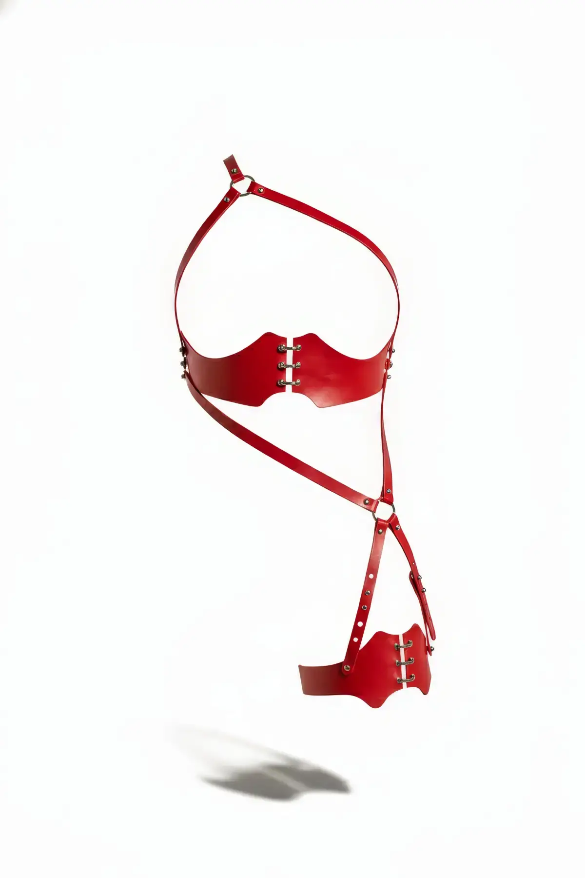 Kırmızı Jartiyer Harness Deri Korse Detaylı Vücut Bağlaması - Brf1372