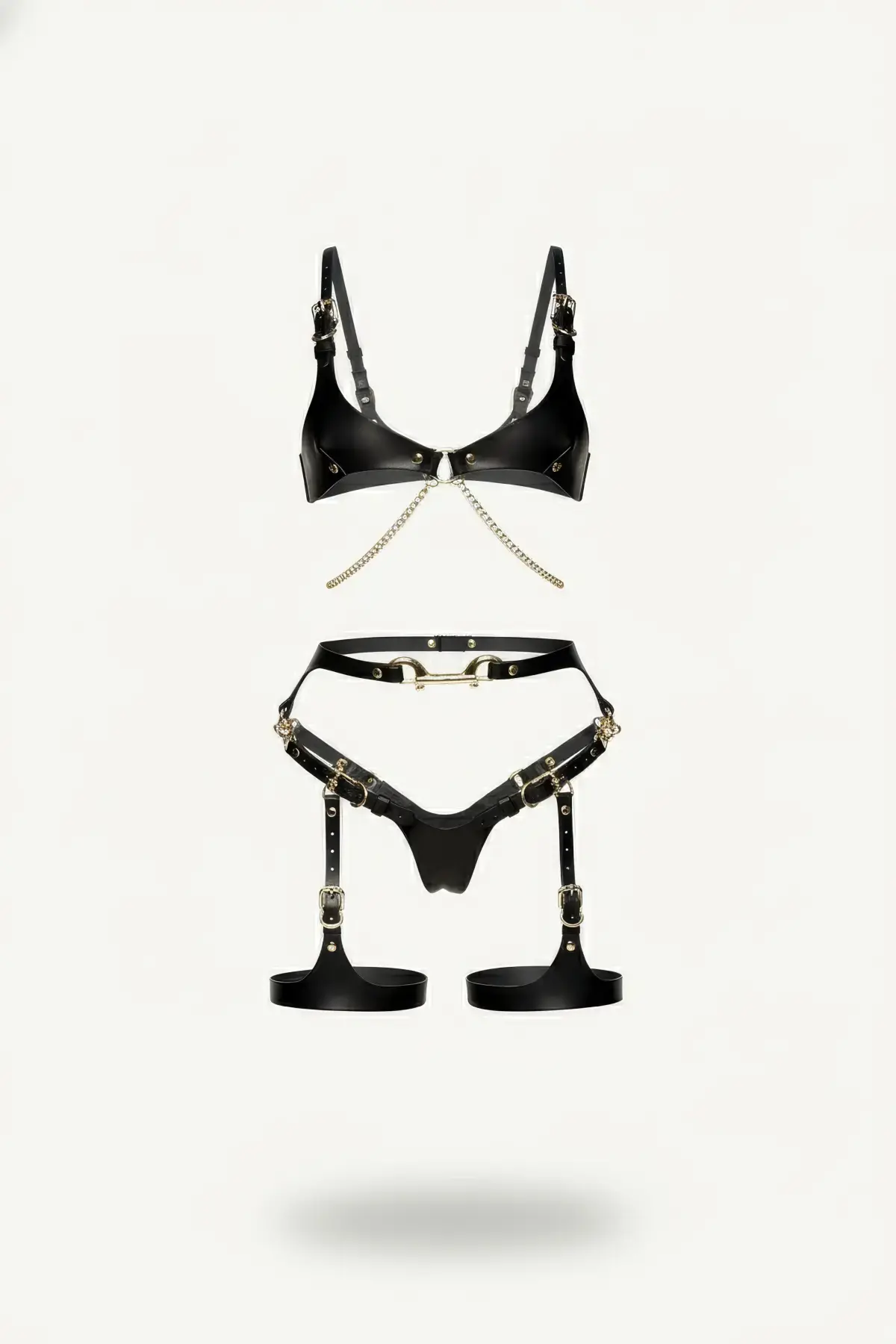 Siyah Harness Takım Deri Zincir Detaylı Tokalı - Brf1379