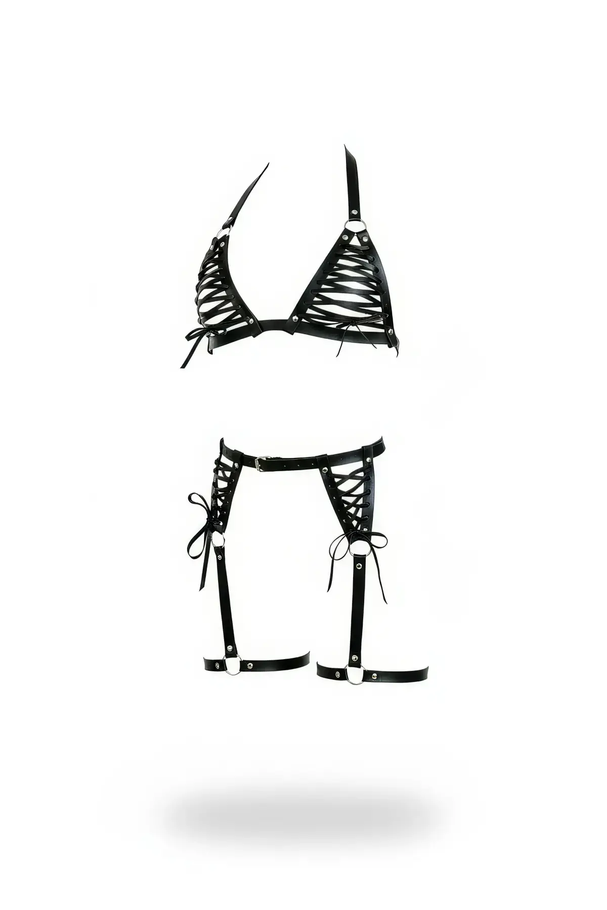 Siyah Harness Takım Çapraz Bağlamalı Suni Deri - Brf1389