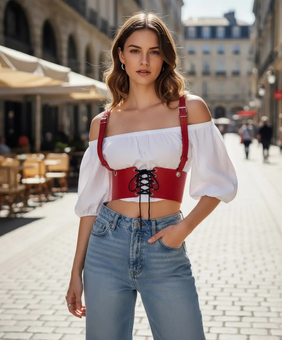 Kırmızı Kadın Kemer Bağcıklı Korse Bel Aksesuarı - Brf1429