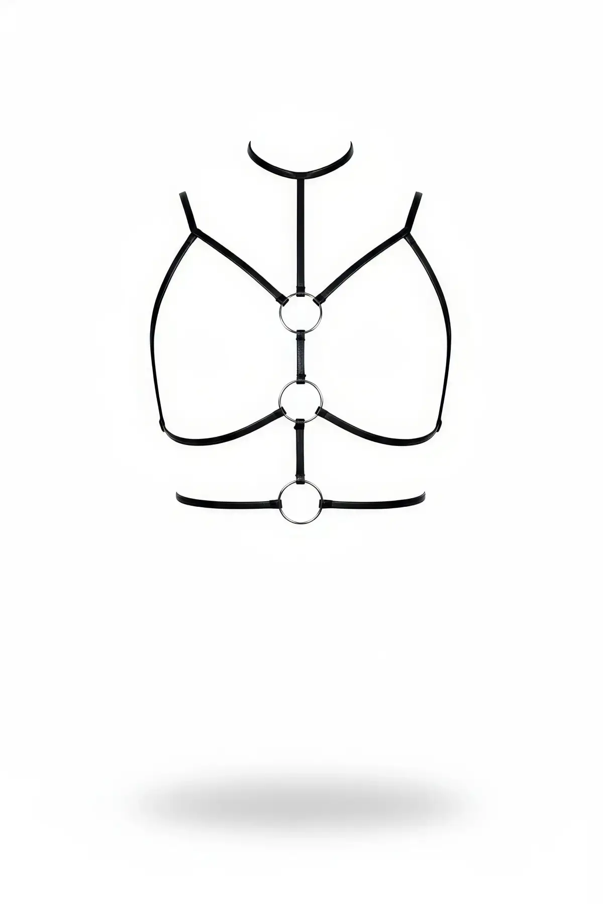 Siyah Göğüs Harness Suni Deri Halka Detaylı Boyunluklu - Brf184