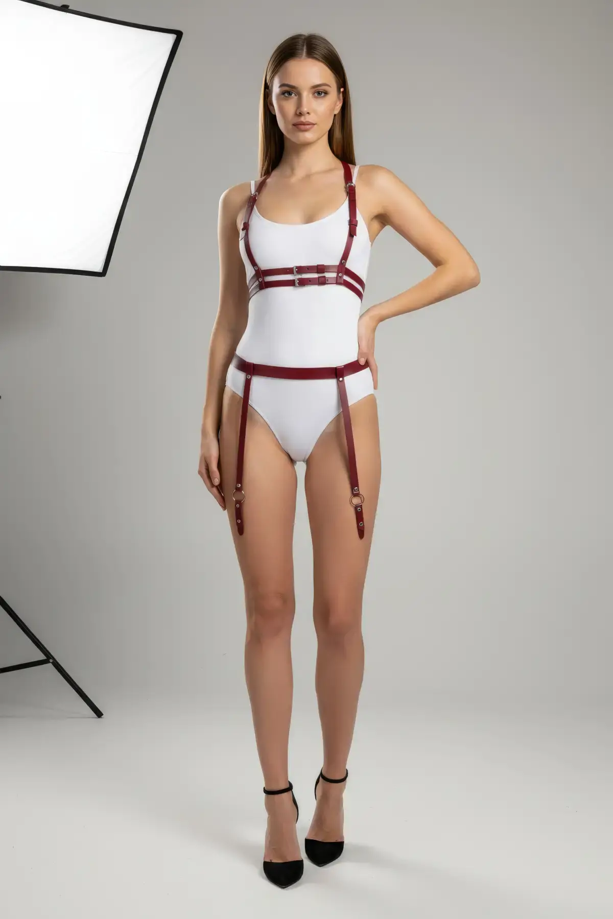 Bordo Harness Takım Deri Vücut Aksesuarı - Brf232