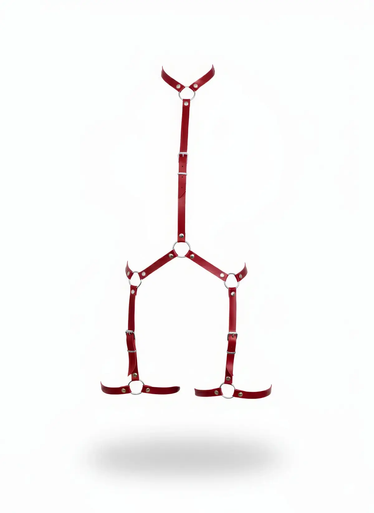 Kırmızı Kadın Body Harness Boyun Ve Bacak Detaylı Metal Halkalı - Brf234