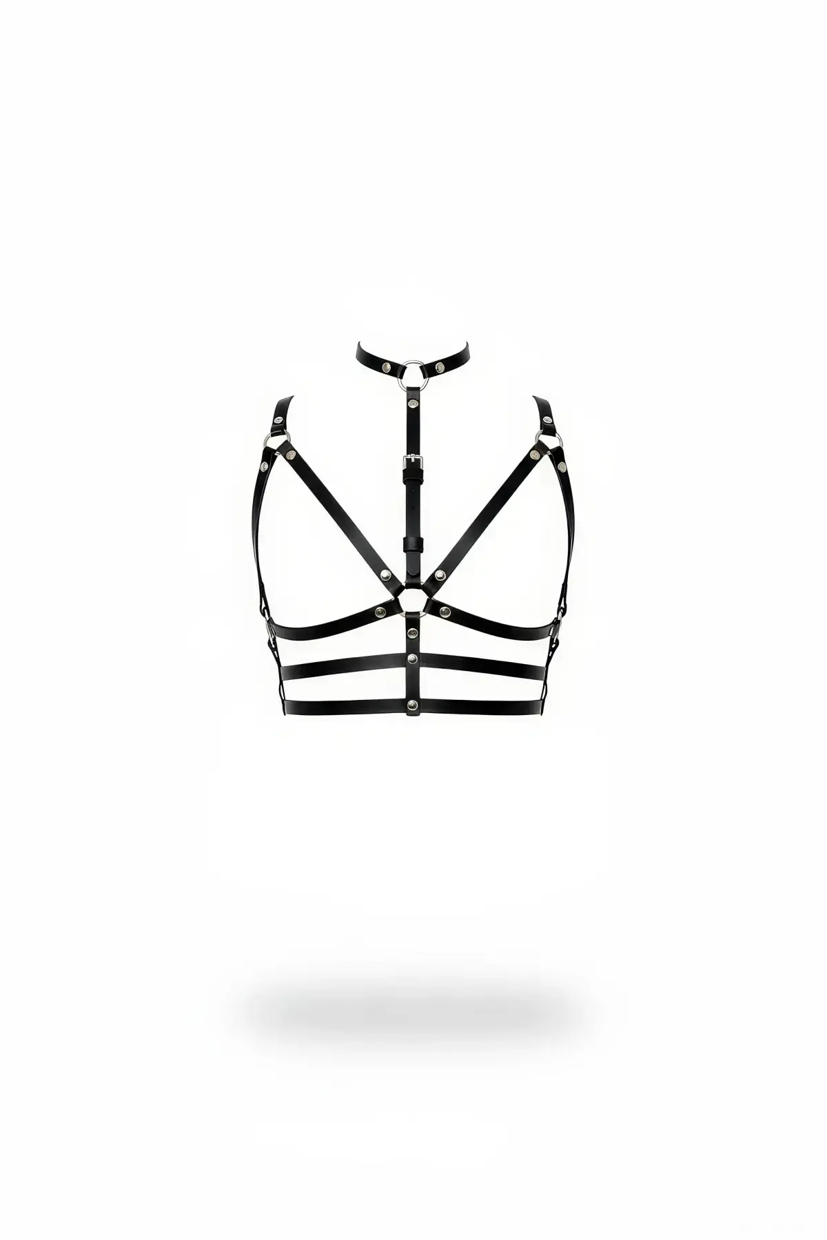 Siyah Göğüs Harness Deri Boyunluklu Ayarlanabilir Metal Detaylı - Brf235