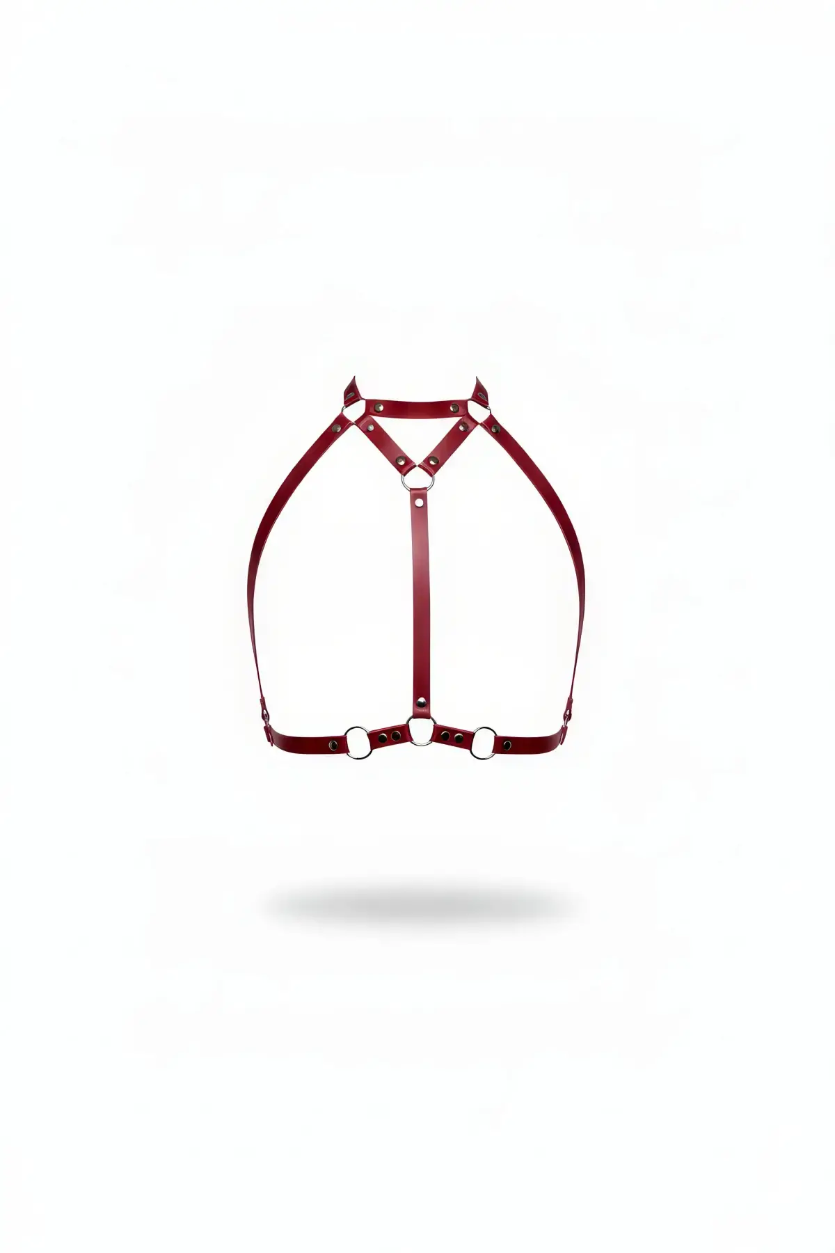 Bordo Göğüs Harness Deri Yüksek Yaka Vücut Aksesuarı - Brf245