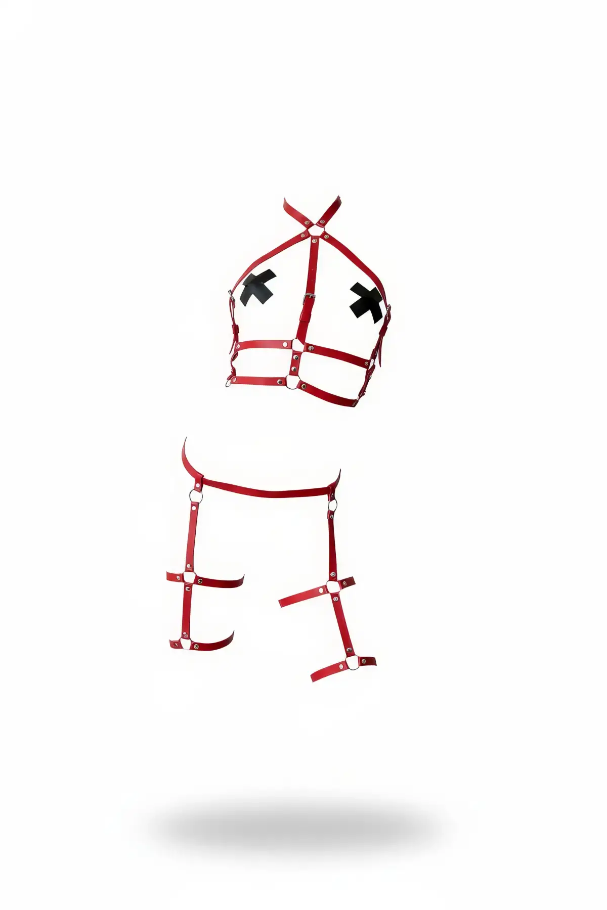 Kırmızı Harness Takım Deri Halter Yaka Vücut Kemeri - Brf272